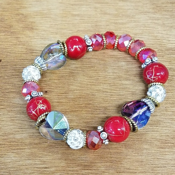 Jewelry - Red beaded stretch bracelet